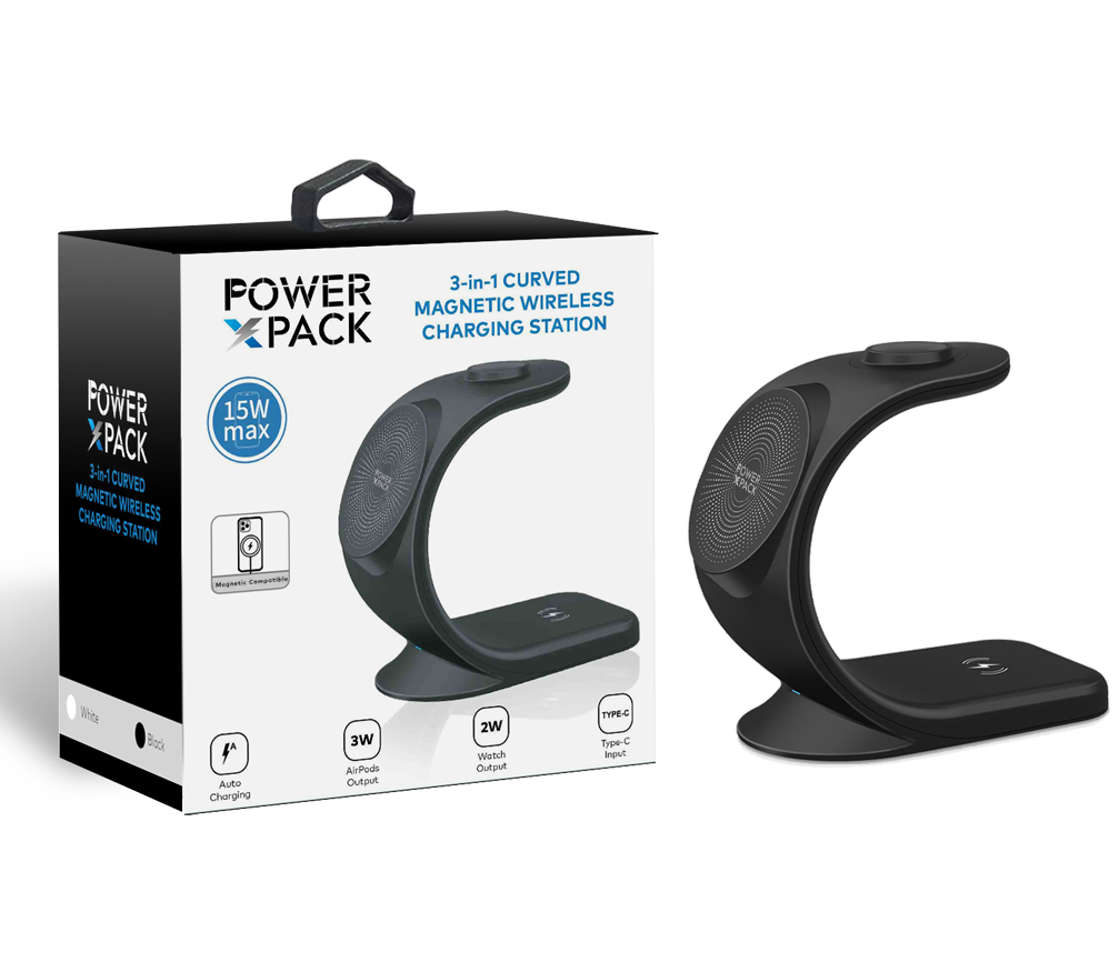 3 in 1 Curved Magnetic Wireless Station Black