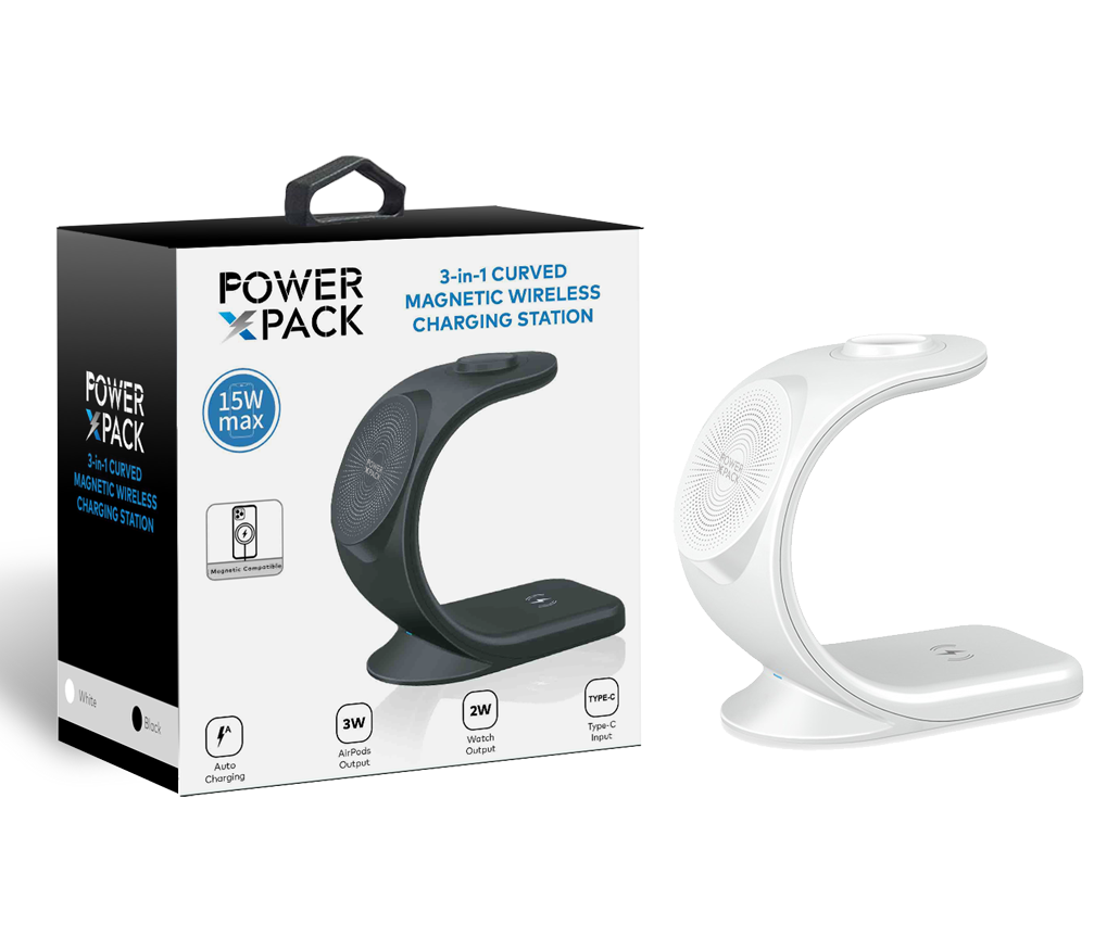 3 in 1 Curved Magnetic Wireless Station White