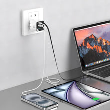 Load image into Gallery viewer, 65W GaN Dual Type-C &amp; USB-A Fast Charger with Built-In Type-C Cable and Wattage Screen
