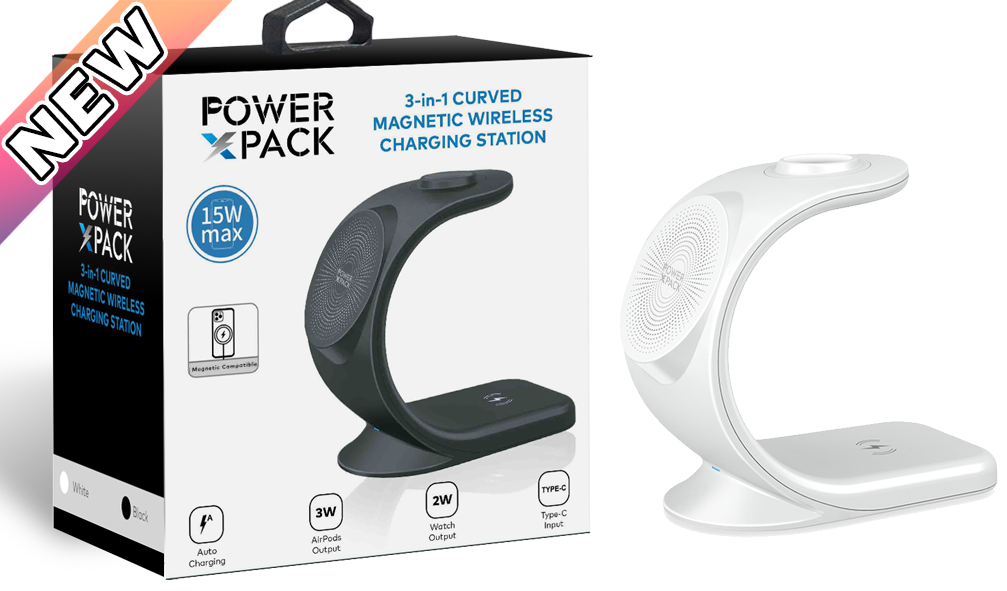 3 in 1 Curved Magnetic Wireless Station White