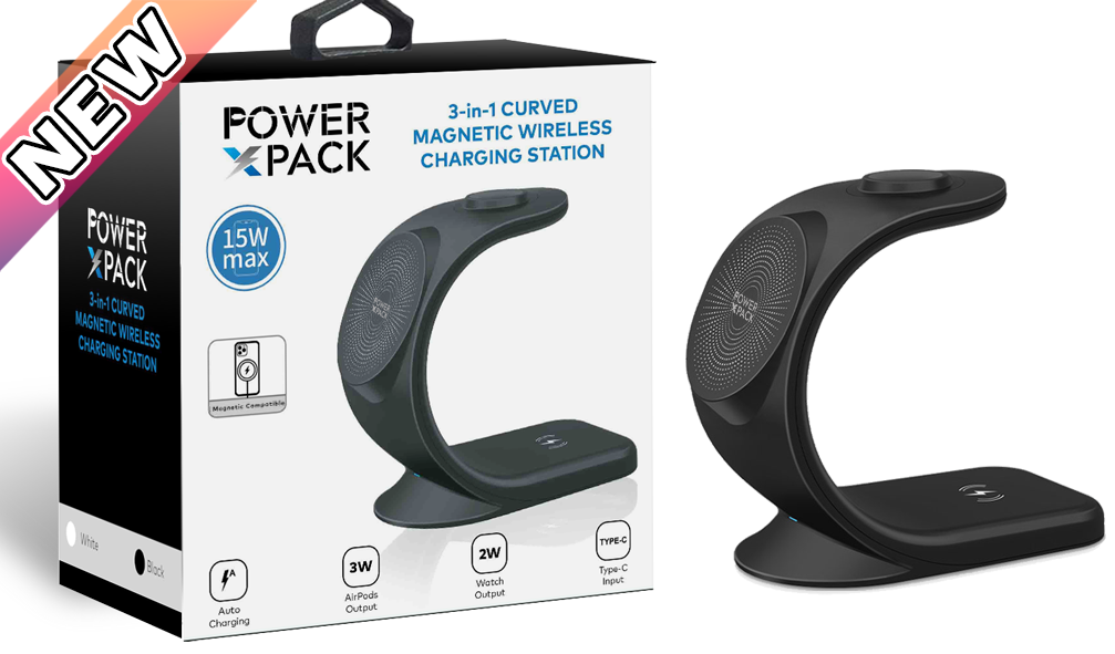 3 in 1 Curved Magnetic Wireless Station Black